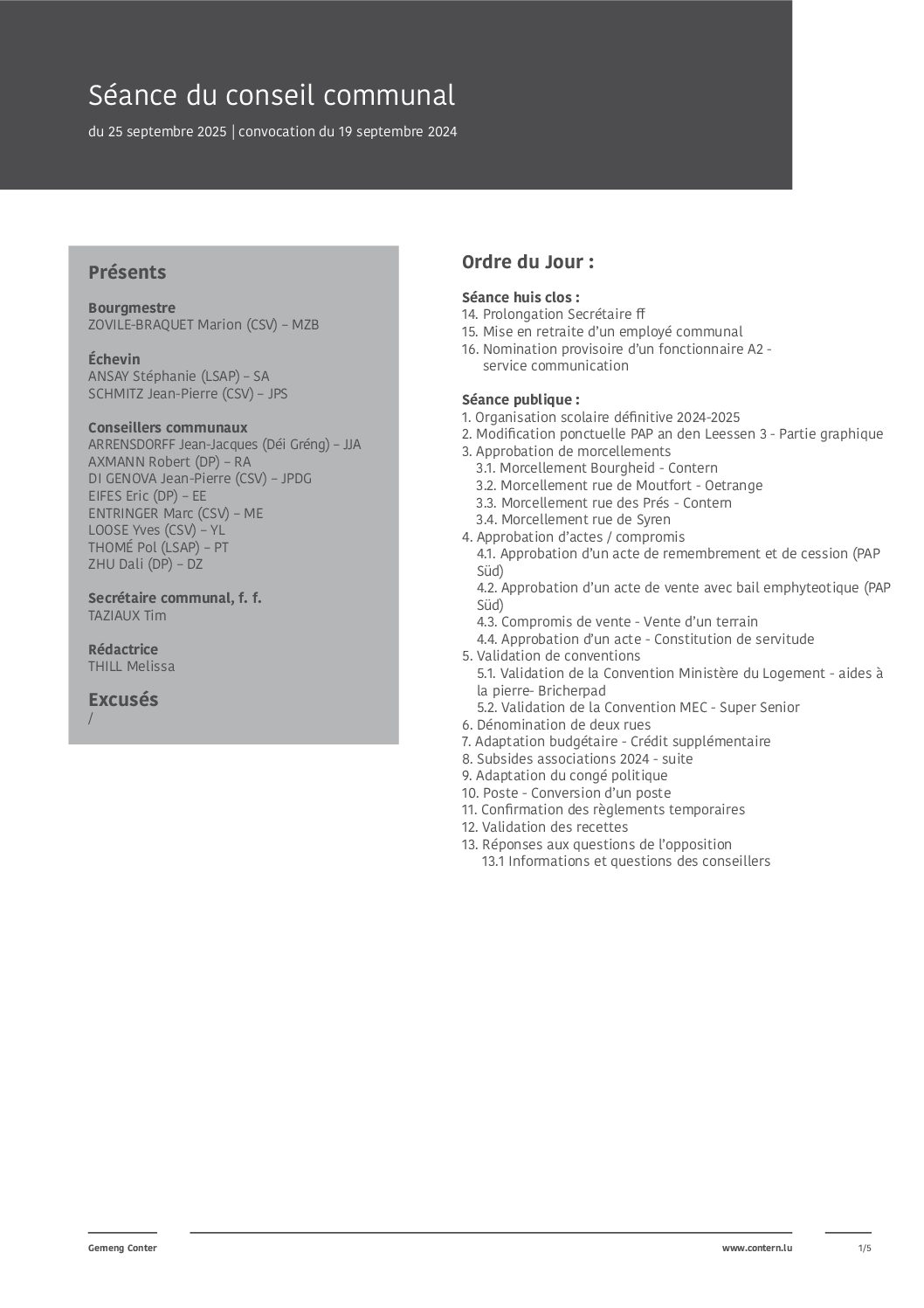 2024 09 25 Séance du conseil communal