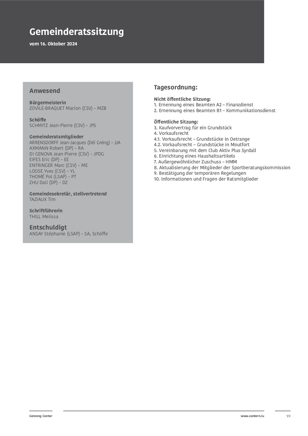 2024 10 16 Gemeinderatssitzung