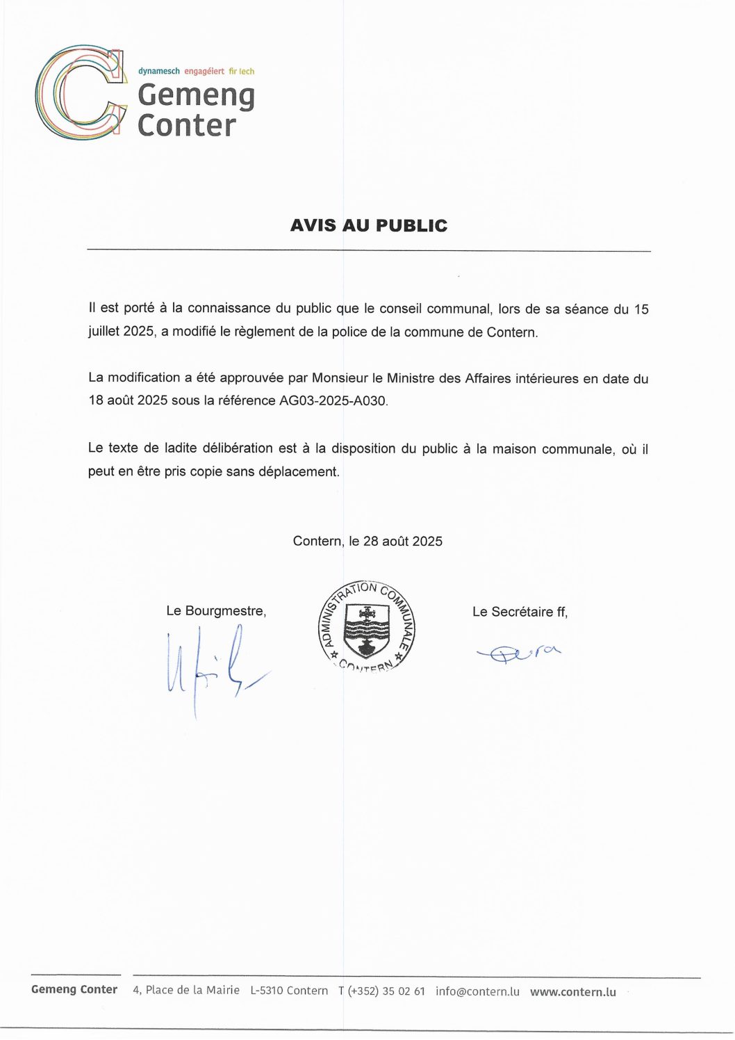 Avis Au Public Reglement De Police