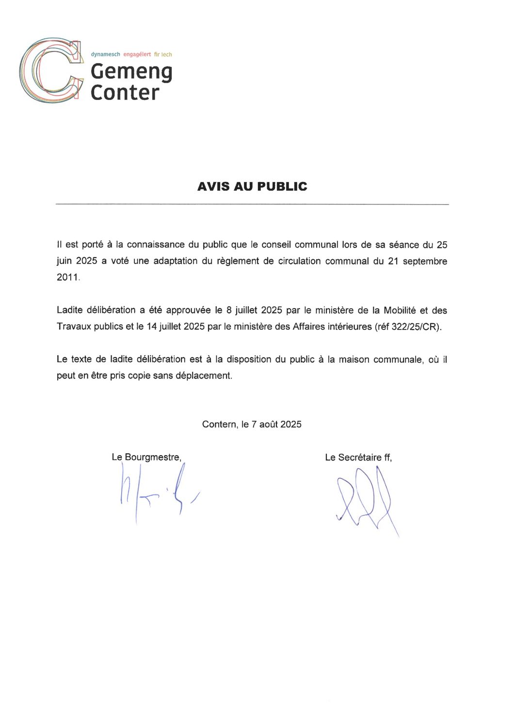 Avis au Public - Reglement Circulation