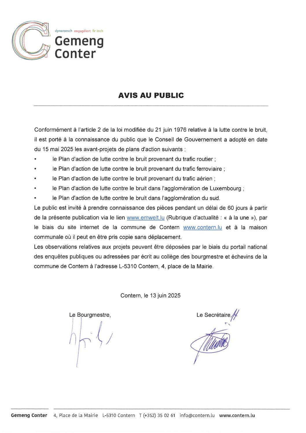 Avis au public Lutte contre le bruit