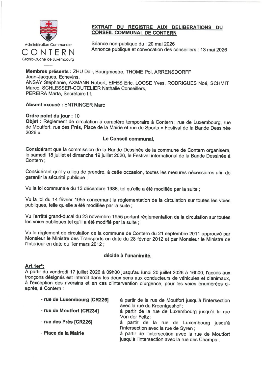 Règlement de circulation à caractère temporaire - Festival de la Bande Dessinée
