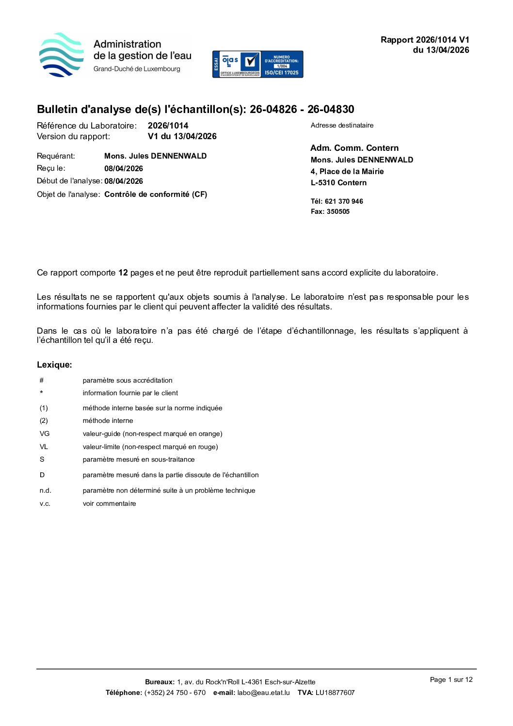 26 04 08 Analyses d'eau (CF)