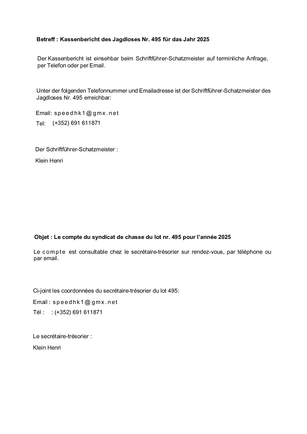 26 04 02 Publication du compte Syndicat de chasse lot nr 495 - 2025