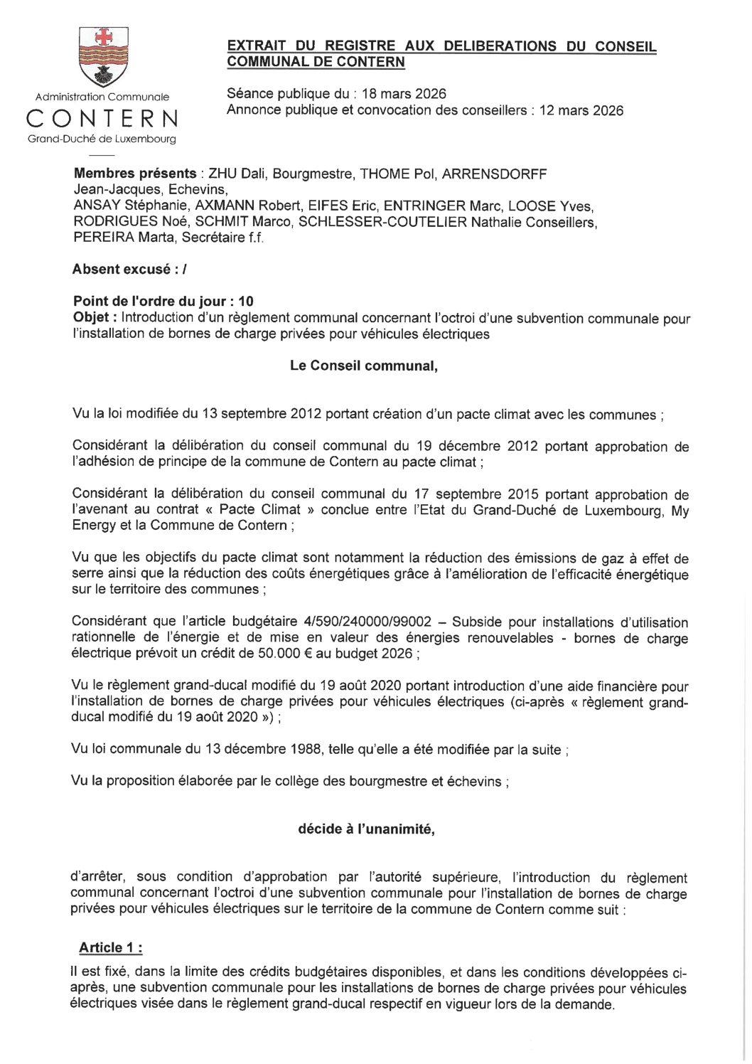 Rglmt subside bornes de recharge - extrait