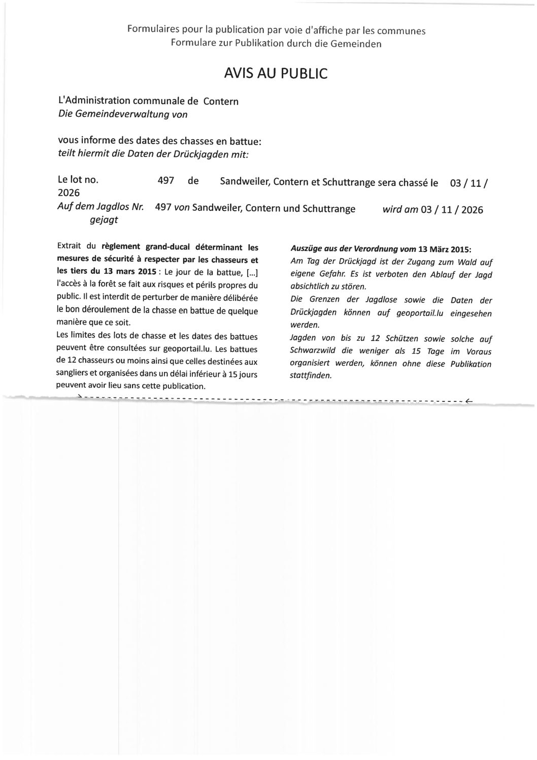 26 10 14 Avis Chasse Lot 522