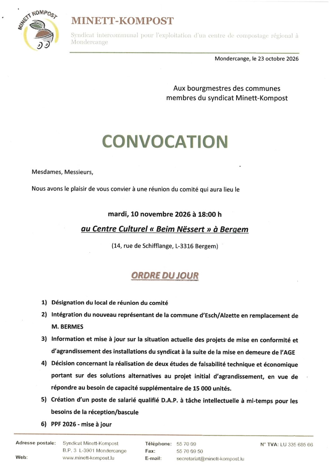 26 11 10 Convocation du comité Minett-Kompost